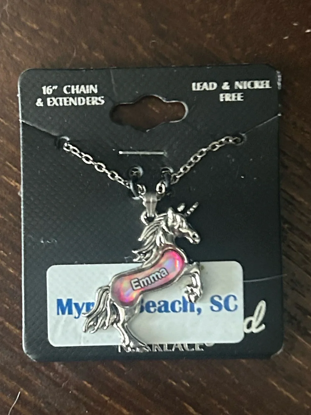 Silver Mood Unicorn Name Necklace in Pink for Kids - Emma
